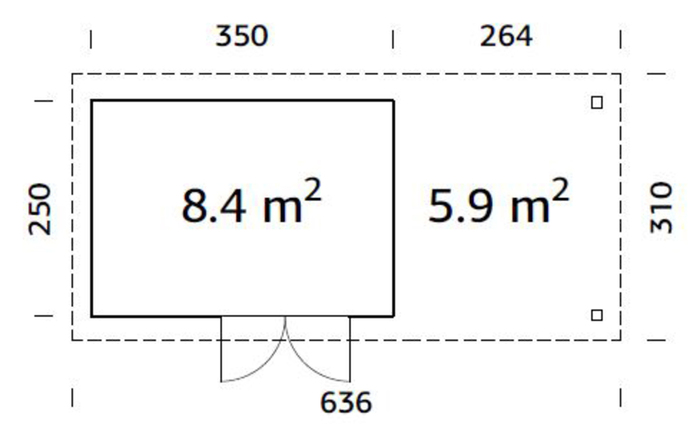 Palmako Lars 4 haveskur 8,4 + 5,9 m² - 250 x 390 cm